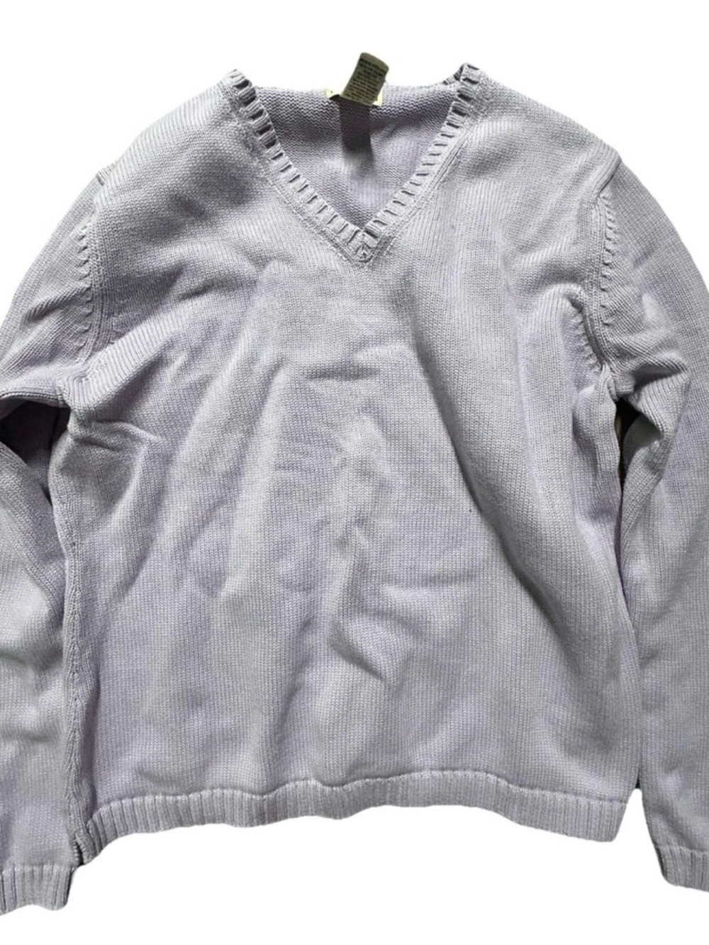 Women’s LL Bean Purple Knit V Neck Cotton Sweater Size Large